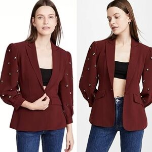 Cinq a Sept Amie Bejeweled 3/4" Puff Sleeve Tailored Fitted
Blazer Size 4 NEW